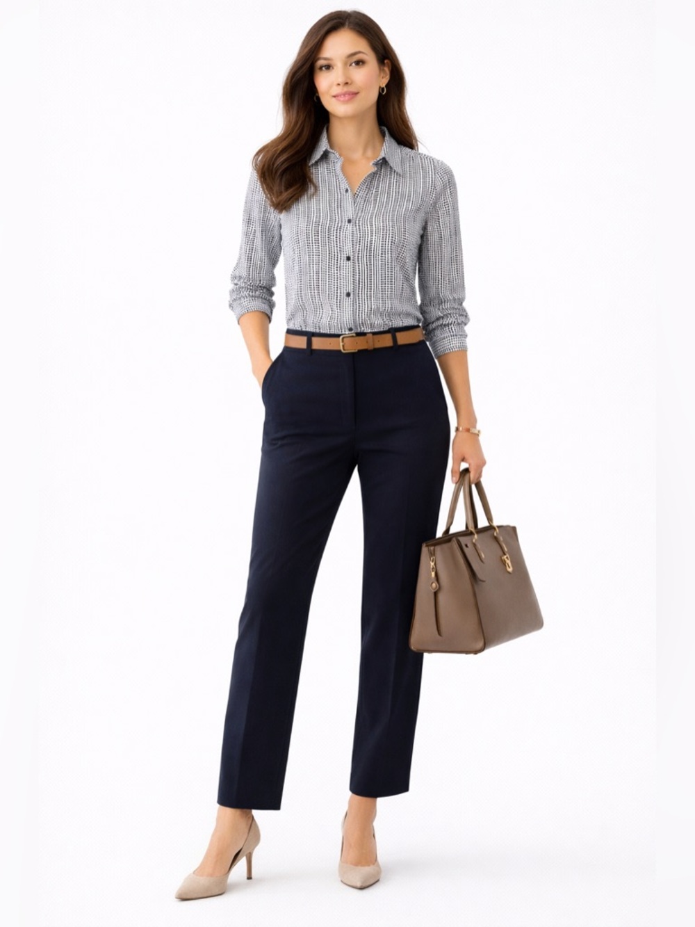 Tory Burch Navy and White Striped Button-Down Blouse